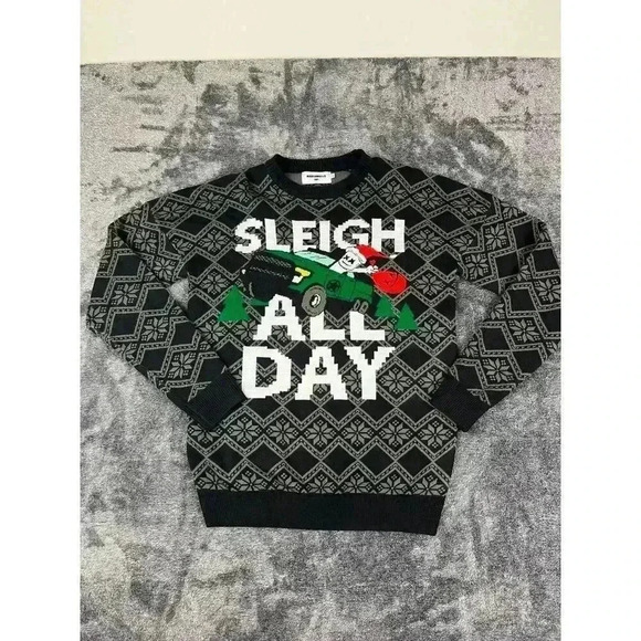 Marshmellow Sleigh All Day Christmas Holiday Sweater Black Gray Size M - Picture 1 of 9